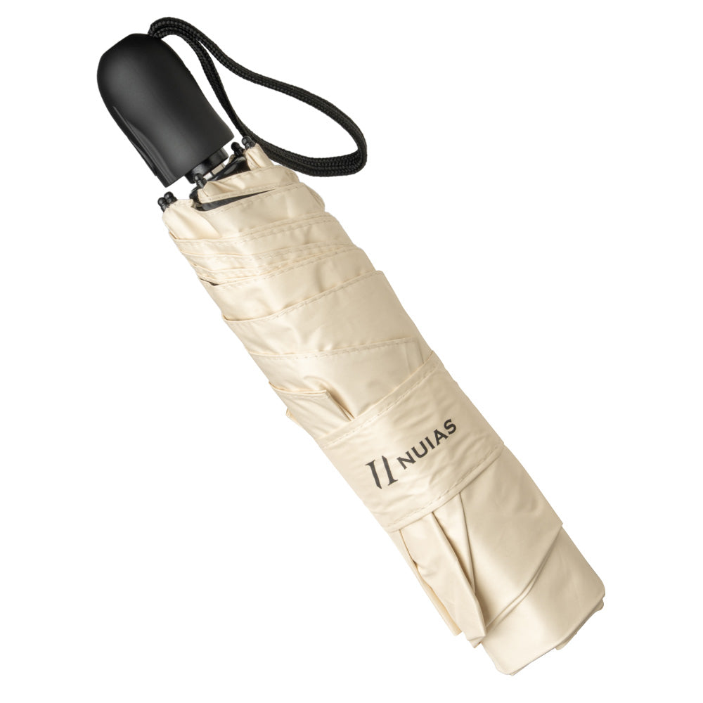 NUIAS折りたたみ晴雨兼用傘 ベージュ UVカット99.99％ 撥水加工 超軽量190g